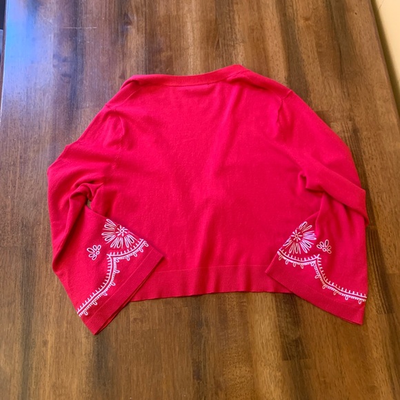 Tommy Hilfiger cardigan Large Hot pink Fushia bell sleeve embroidered design - Picture 6 of 8